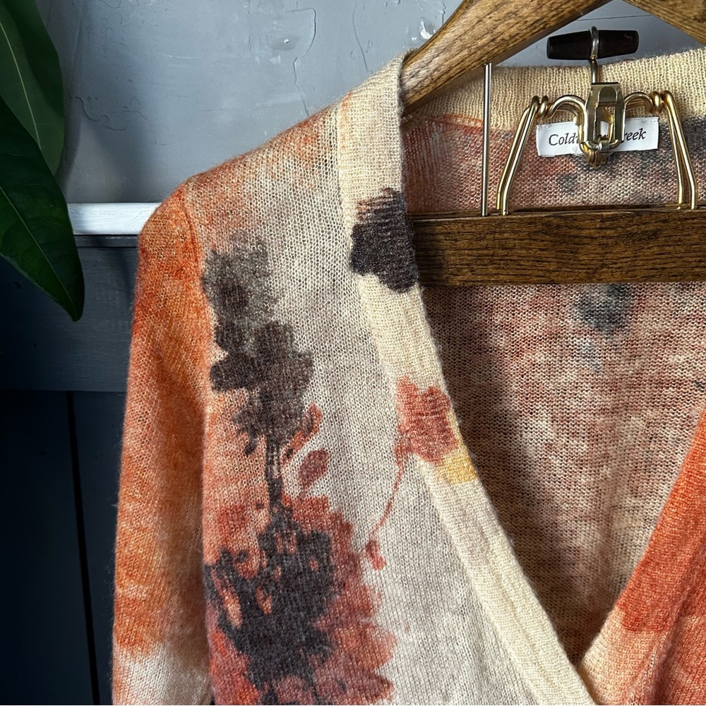 Coldwater Creek Wool/Mohair Blend One Button Painted Floral Cardigan Size L - Picture 4 of 14